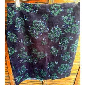 Ann Taylor Blue Green Velvet Floral Pencil Skirt Women’s Sz 12 Elegant Romantic